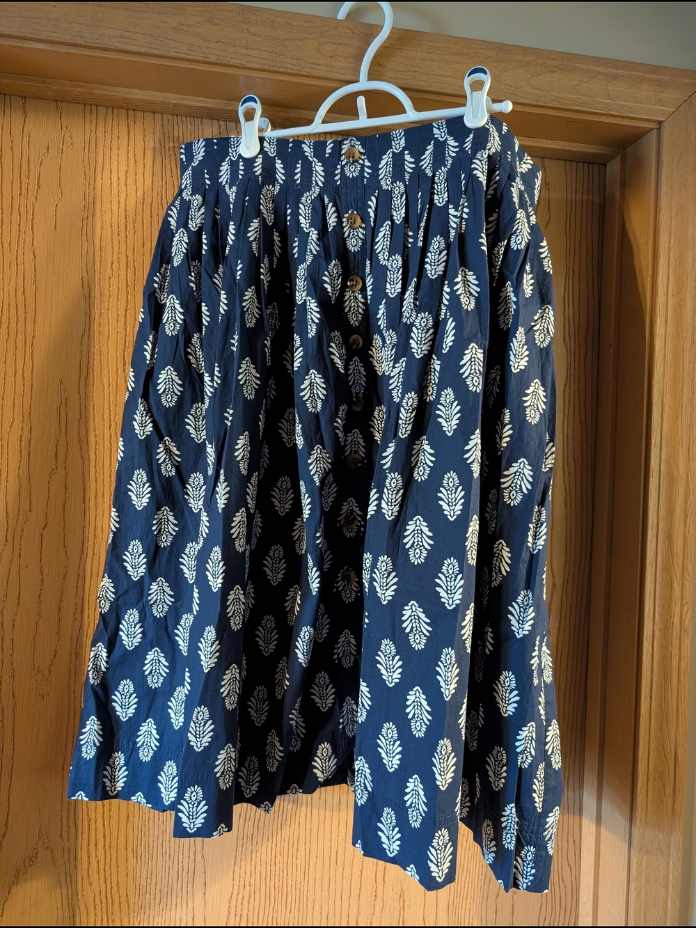 J. Crew Navy Blue Printed Button-Front A-Line Skirt